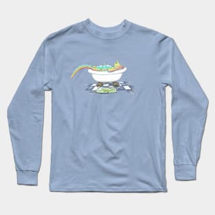 Dino in the Tub Drawing Long Sleeve T-Shirt